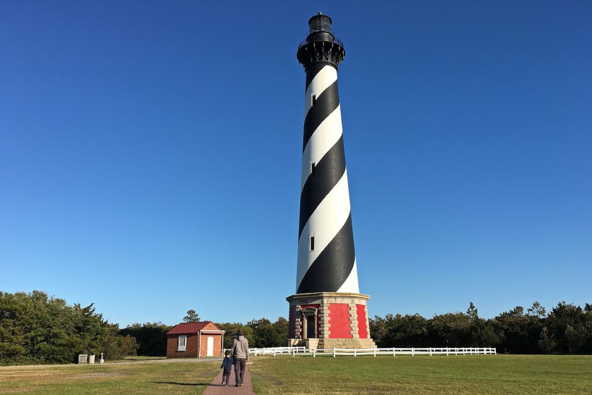 The Cape Hatteras Lighthouse, on the Outer Banks with its black and white candy-cane stripes, is one of the most recognizable lighthouses in the world