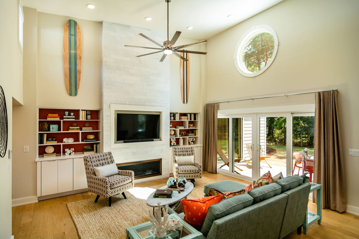 Model homes the altair living room fireplace coastal design outer banks SAGA